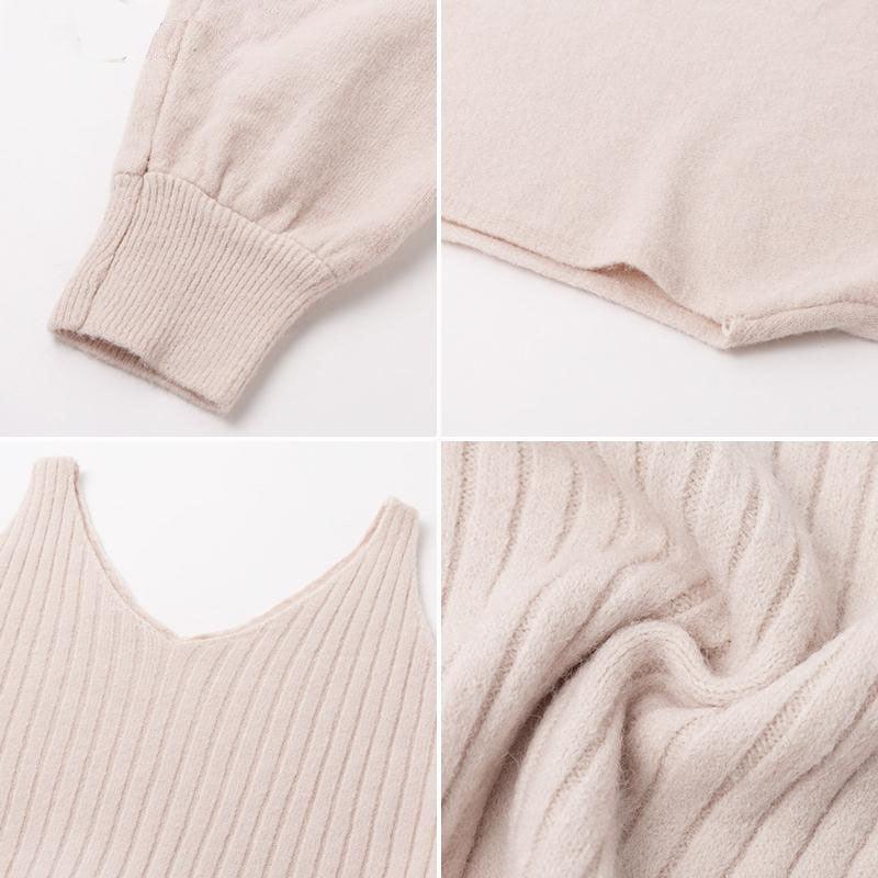 Knitted Dress Suit Fashion Solid Color Pullover Women's Clothing - Glooosy Store
