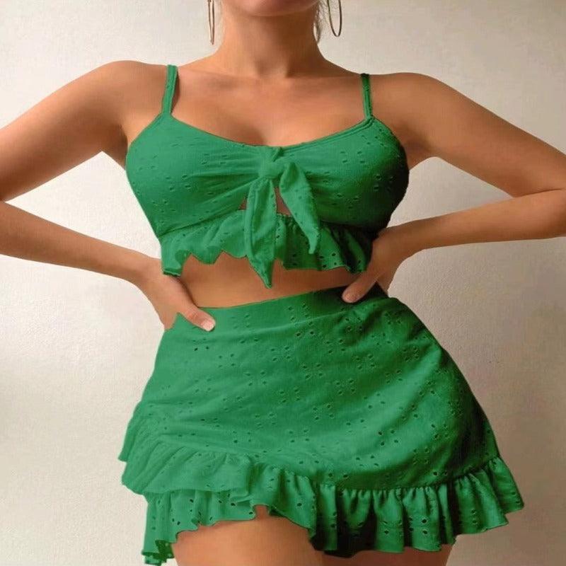 3pcs Beach Bikini With Skirt Fashion Ruffle Design - Glooosy Store