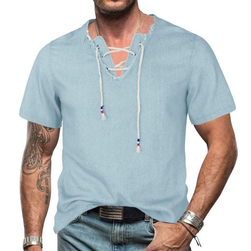 Unique Short Sleeve Men Denim Lace T-Shirt - Glooosy Store