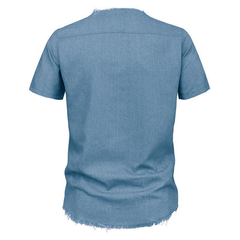 Unique Short Sleeve Men Denim Lace T-Shirt - Glooosy Store