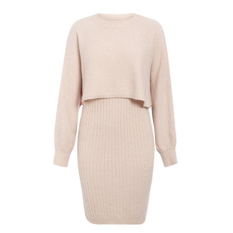 Knitted Dress Suit Fashion Solid Color Pullover Women's Clothing