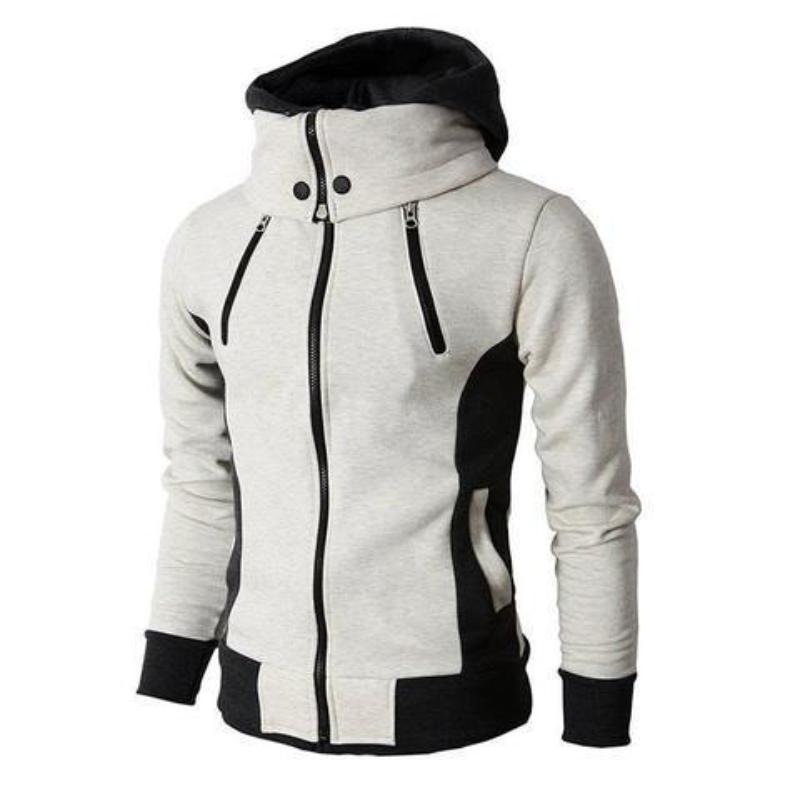 Men Hooded Fake Two Piece Sports Cardigan Slim