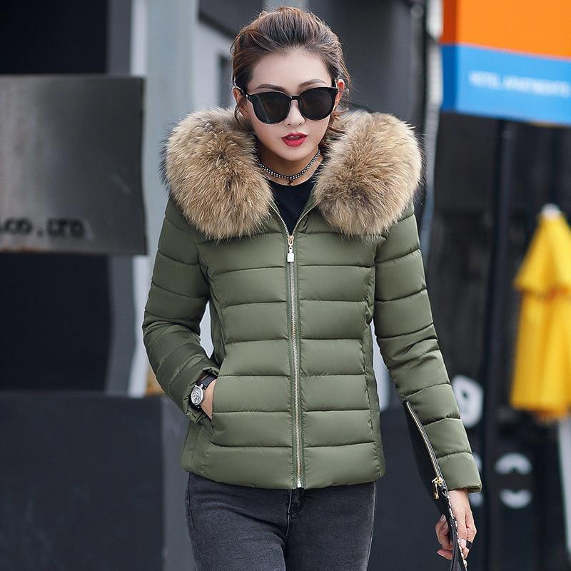 Slim Winter Padded Eco-Fur Trim Hoodie Jacket - Glooosy Store