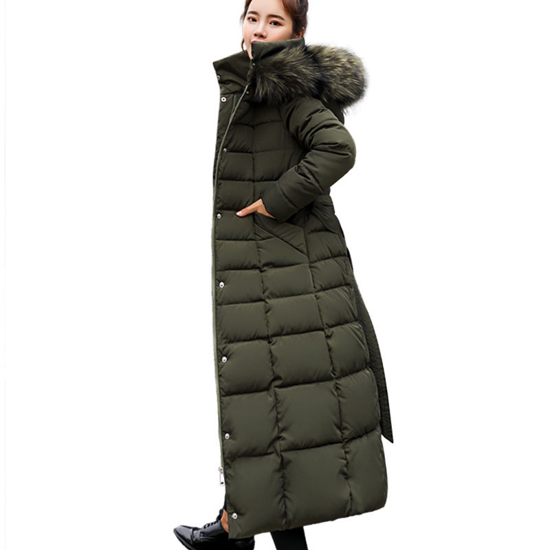 Women Winter Long Jacket Fur Collar Down Padded