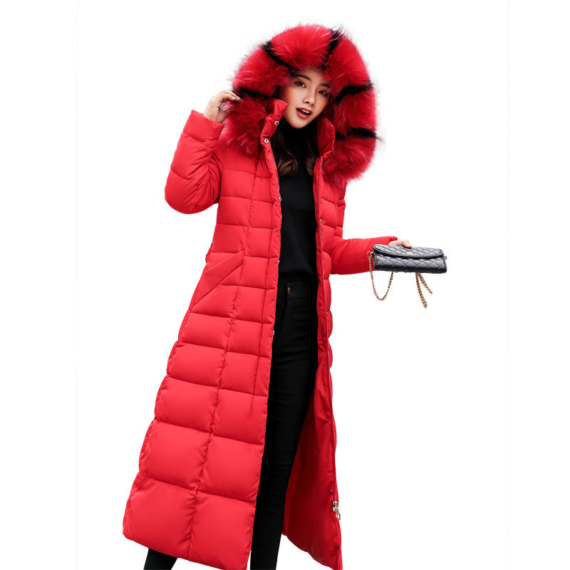 Women Winter Long Jacket Fur Collar Down Padded