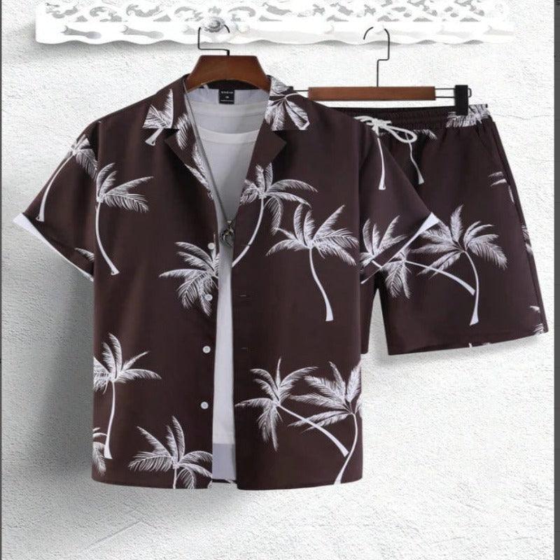 Men Printed Short-Sleeved Shirt Summer Beach Suit - Glooosy Store