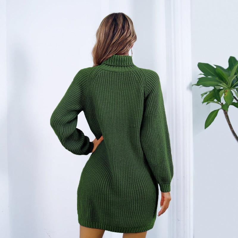 Winter Turtleneck Long Sweater Dress Button Design - Glooosy Store