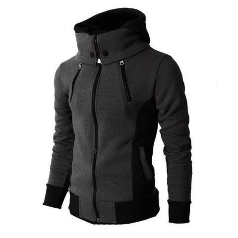 Men Hooded Fake Two Piece Sports Cardigan Slim