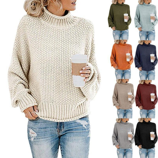 Women Thick Thread Turtleneck Knitted Pullover - Glooosy Store