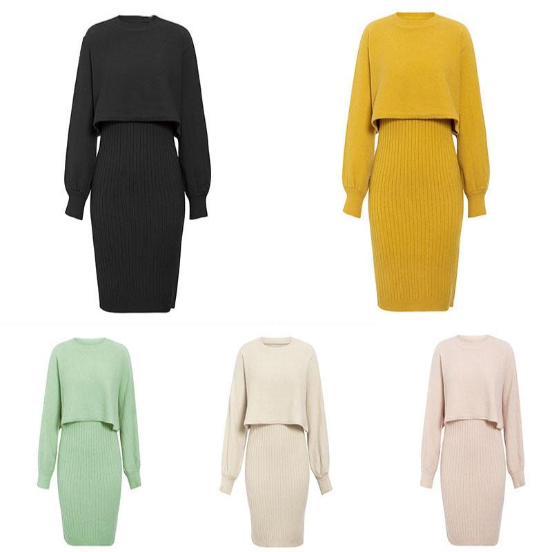 Knitted Dress Suit Fashion Solid Color Pullover Women's Clothing