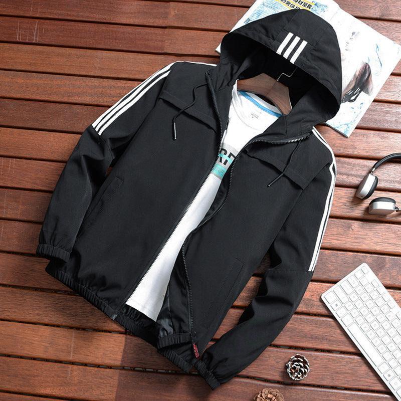 Three Stripe Hooded Rain Windbreaker Jacket - Glooosy Store