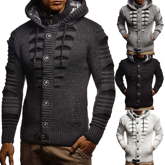 Ripped Stitching Hooded Knitted Cardigan Jacket - Glooosy Store