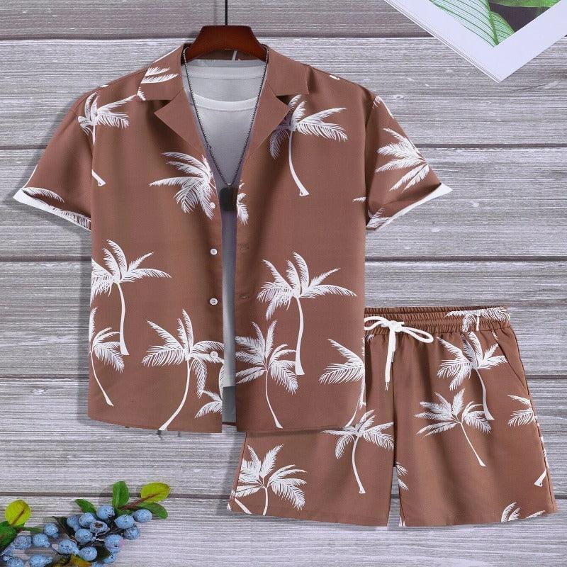 Men Printed Short-Sleeved Shirt Summer Beach Suit - Glooosy Store