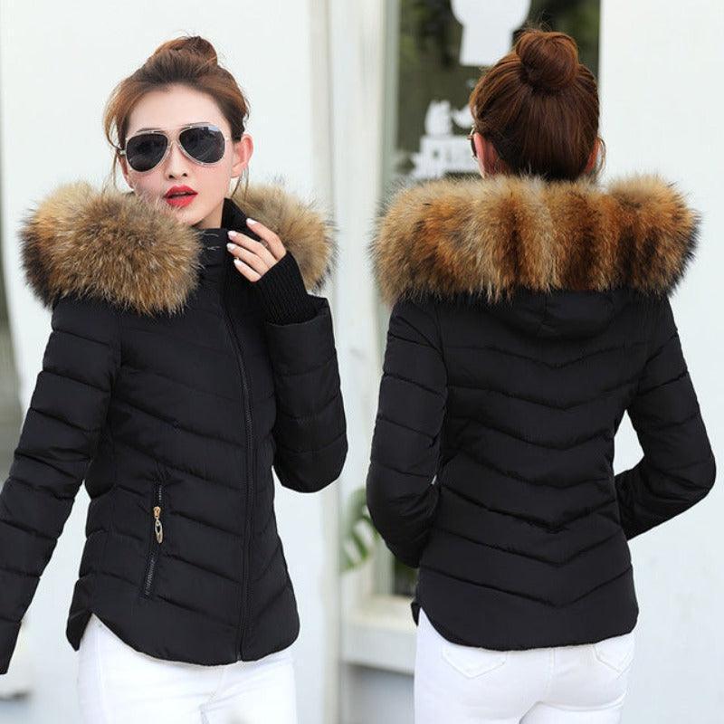 Eco-Fur Trim Hoodie Padded Winter Slim Jacket - Glooosy Store