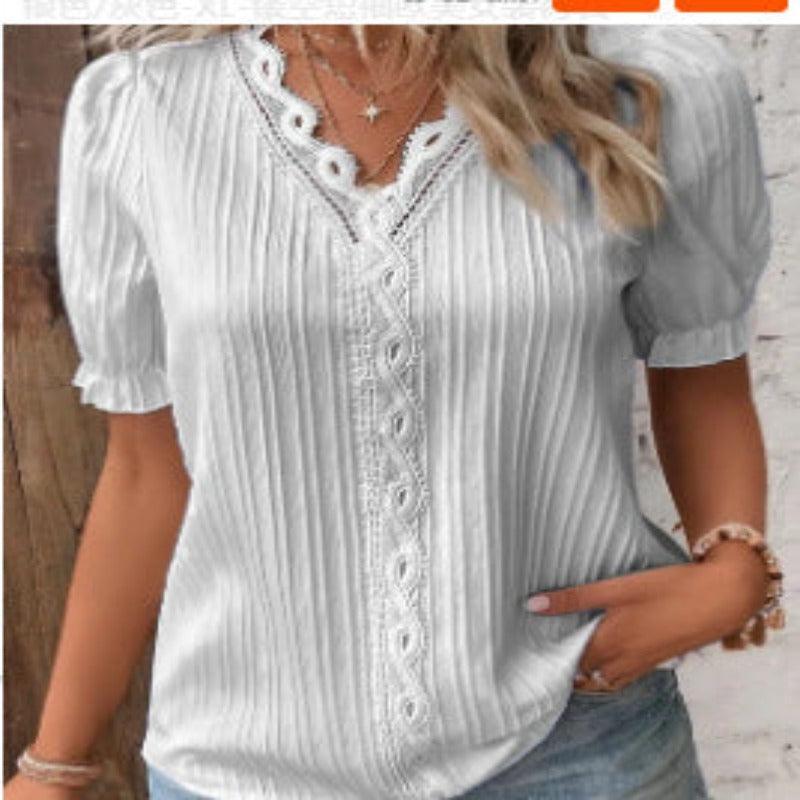 Elegant Summer Hollow-Out Lace Women Shirt - Glooosy Store