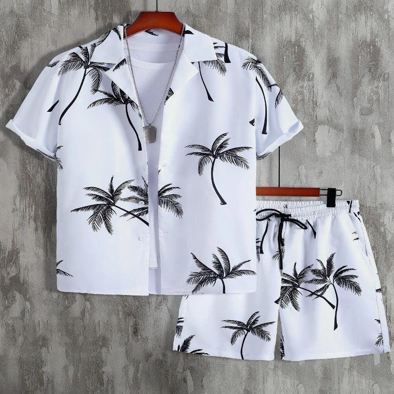 Men Printed Short-Sleeved Shirt Summer Beach Suit - Glooosy Store