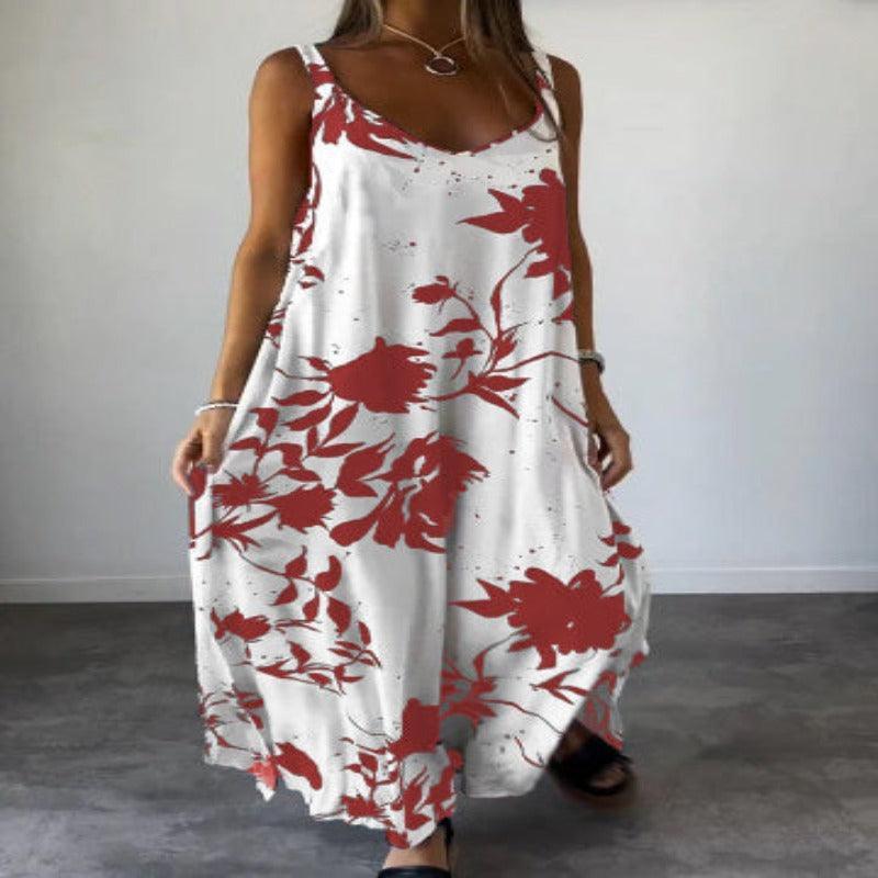 Elegant Summer Printed Sling Backless V-neck Dress - Glooosy Store