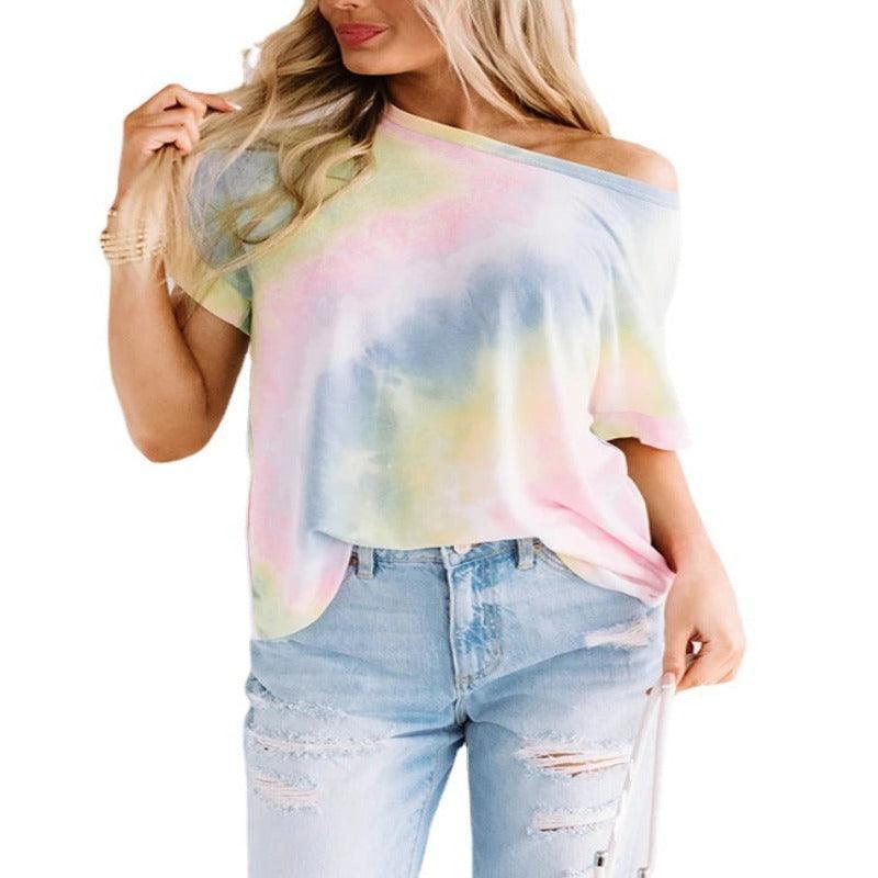 Cool Gradient Rainbow Off Shoulder Women T-Shirt - Glooosy Store