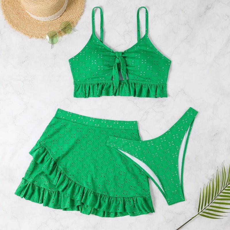 3pcs Beach Bikini With Skirt Fashion Ruffle Design - Glooosy Store