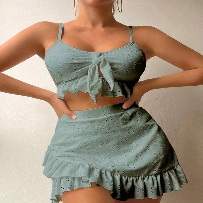 3pcs Beach Bikini With Skirt Fashion Ruffle Design - Glooosy Store