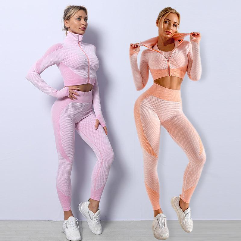 3PCS Yoga Set Gym Leggings Sports Bra Tracksuit - Glooosy Store