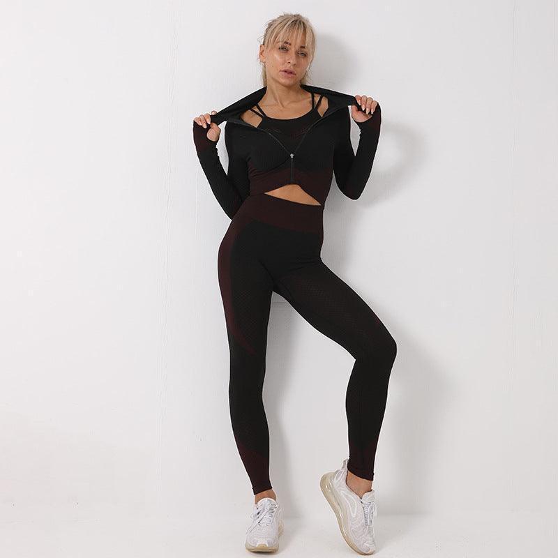 3PCS Yoga Set Gym Leggings Sports Bra Tracksuit - Glooosy Store