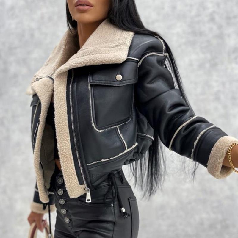 Women's Trendy Faux Leather Short Motorcycle Jacket