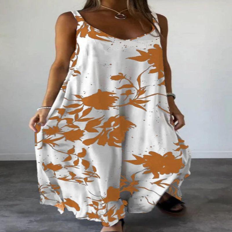 Elegant Summer Printed Sling Backless V-neck Dress - Glooosy Store