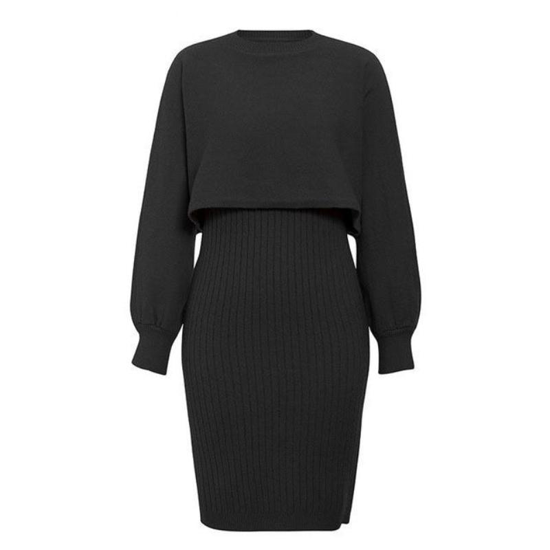 Knitted Dress Suit Fashion Solid Color Pullover Women's Clothing