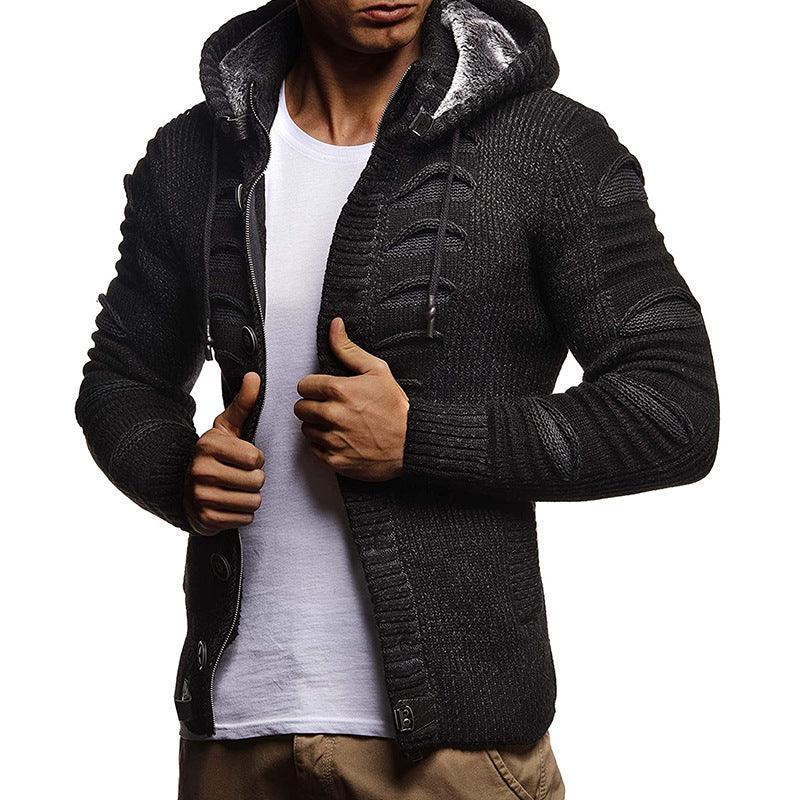 Ripped Stitching Hooded Knitted Cardigan Jacket - Glooosy Store