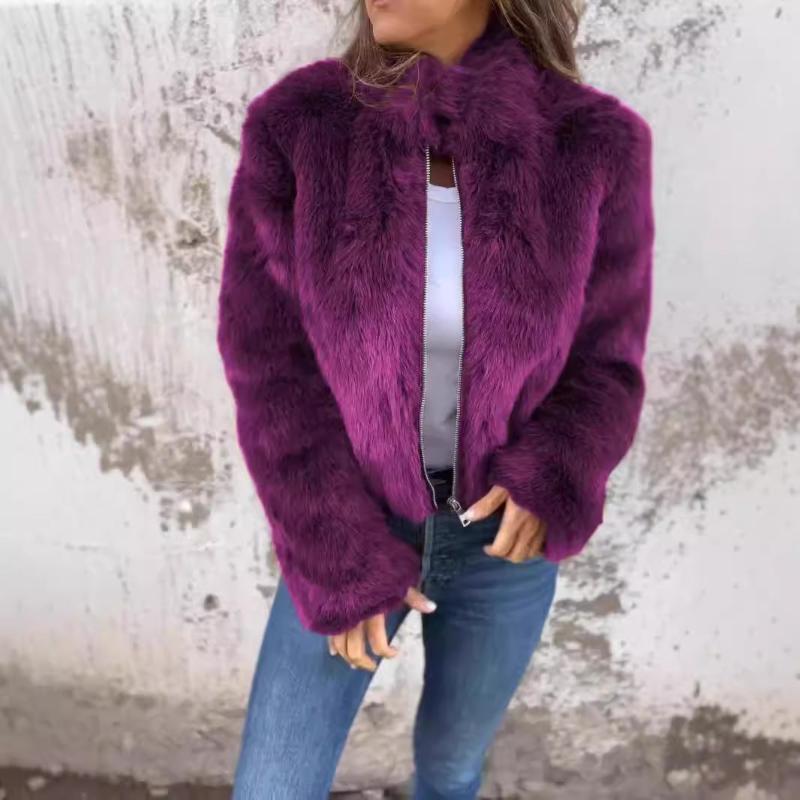 Faux Fur Fashion Stand Collar Plush Soft Jacket