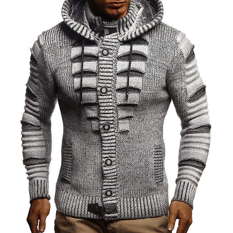 Ripped Stitching Hooded Knitted Cardigan Jacket - Glooosy Store