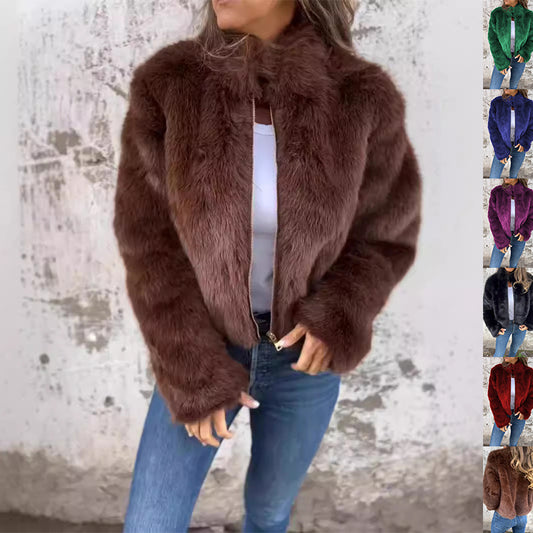 Faux Fur Fashion Stand Collar Plush Soft Jacket