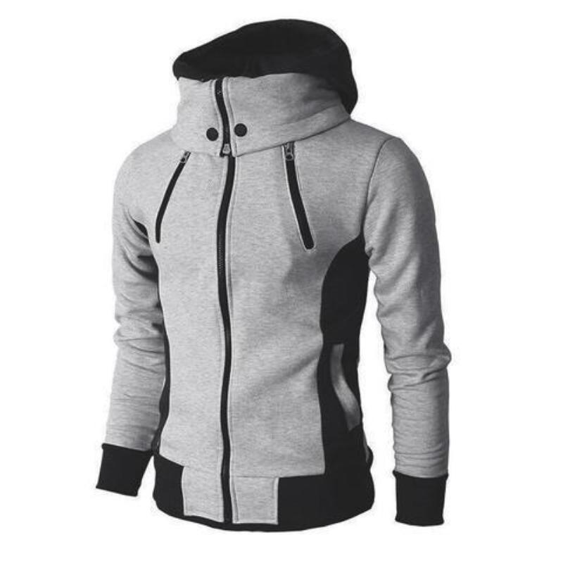 Men Hooded Fake Two Piece Sports Cardigan Slim