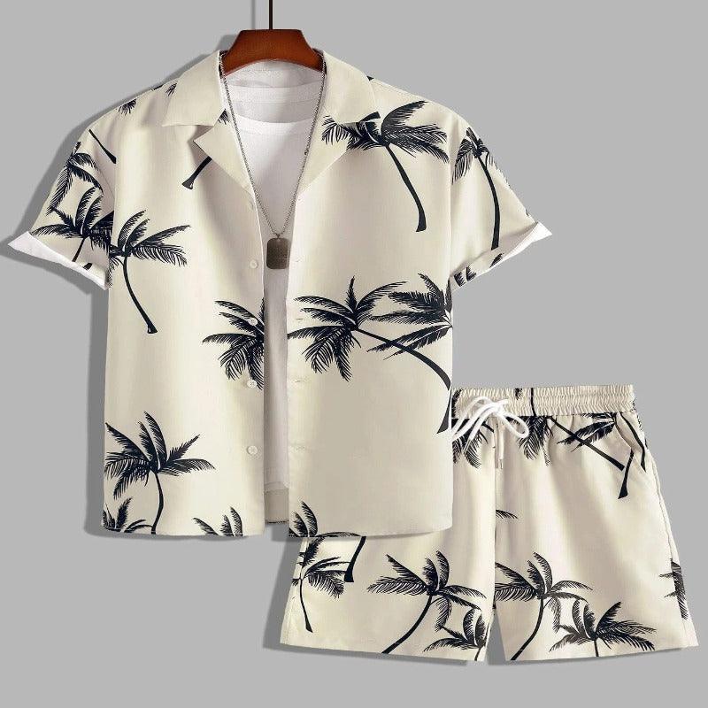 Men Printed Short-Sleeved Shirt Summer Beach Suit - Glooosy Store