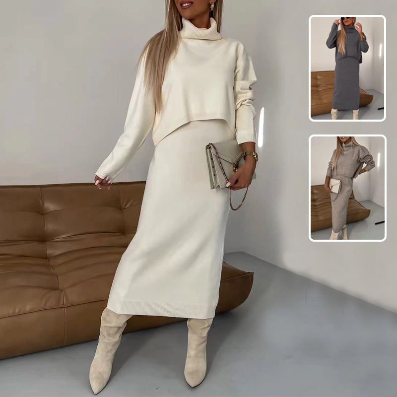 Fashion Turtleneck Pullover And Sleeveless Long Dress Womens Clothing