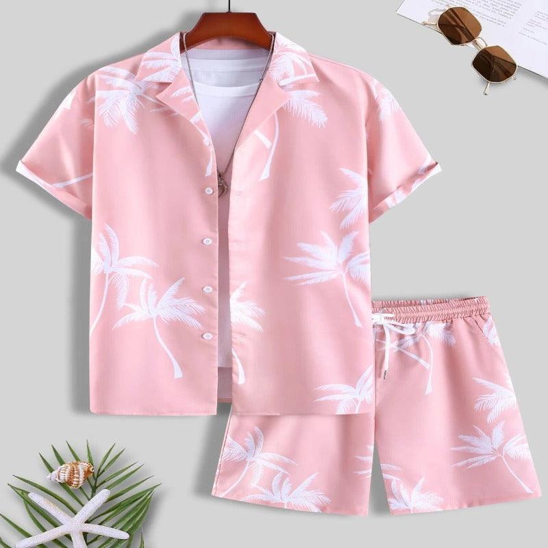 Men Printed Short-Sleeved Shirt Summer Beach Suit - Glooosy Store