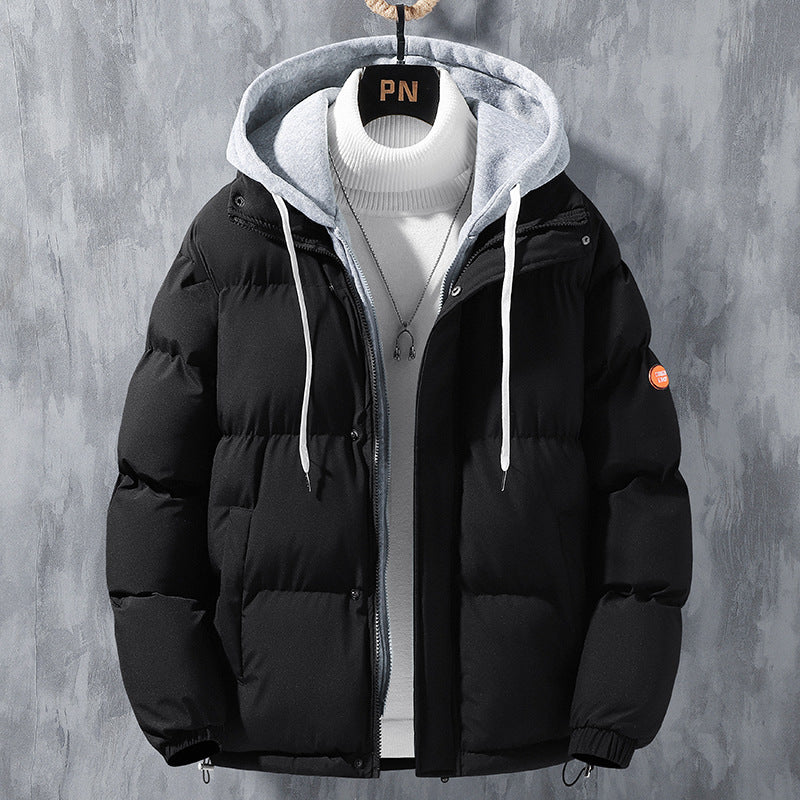 Fashion Hooded Winter Windproof Fake Two-Piece Jacket