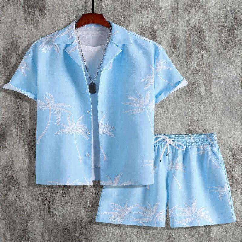 Men Printed Short-Sleeved Shirt Summer Beach Suit - Glooosy Store