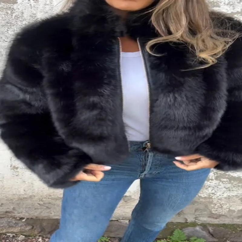 Faux Fur Fashion Stand Collar Plush Soft Jacket