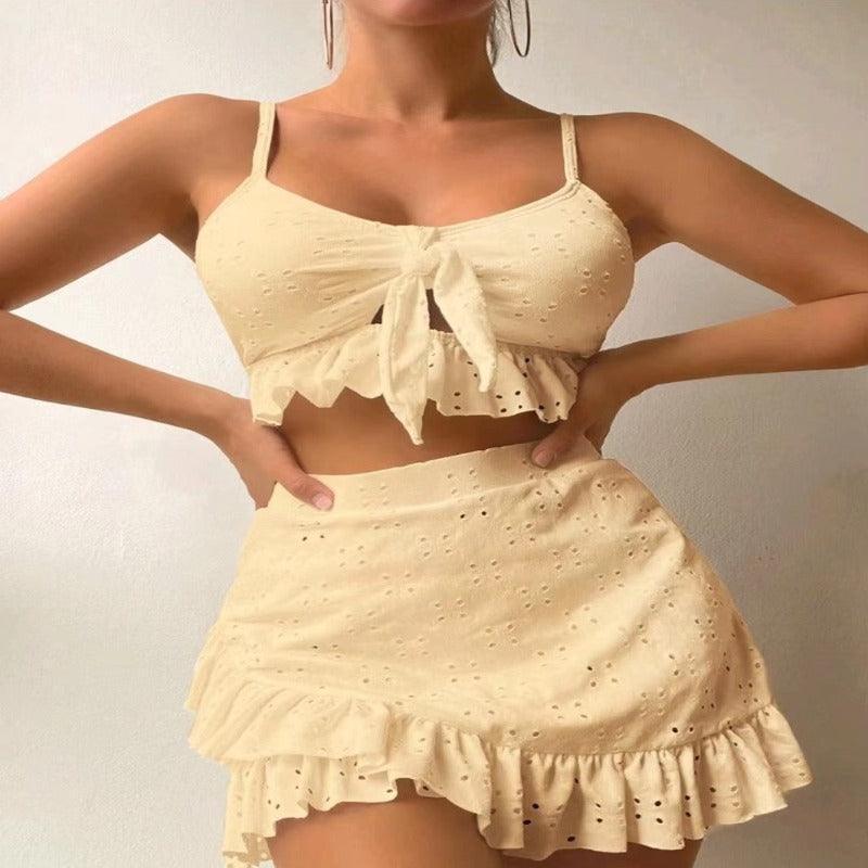 3pcs Beach Bikini With Skirt Fashion Ruffle Design - Glooosy Store