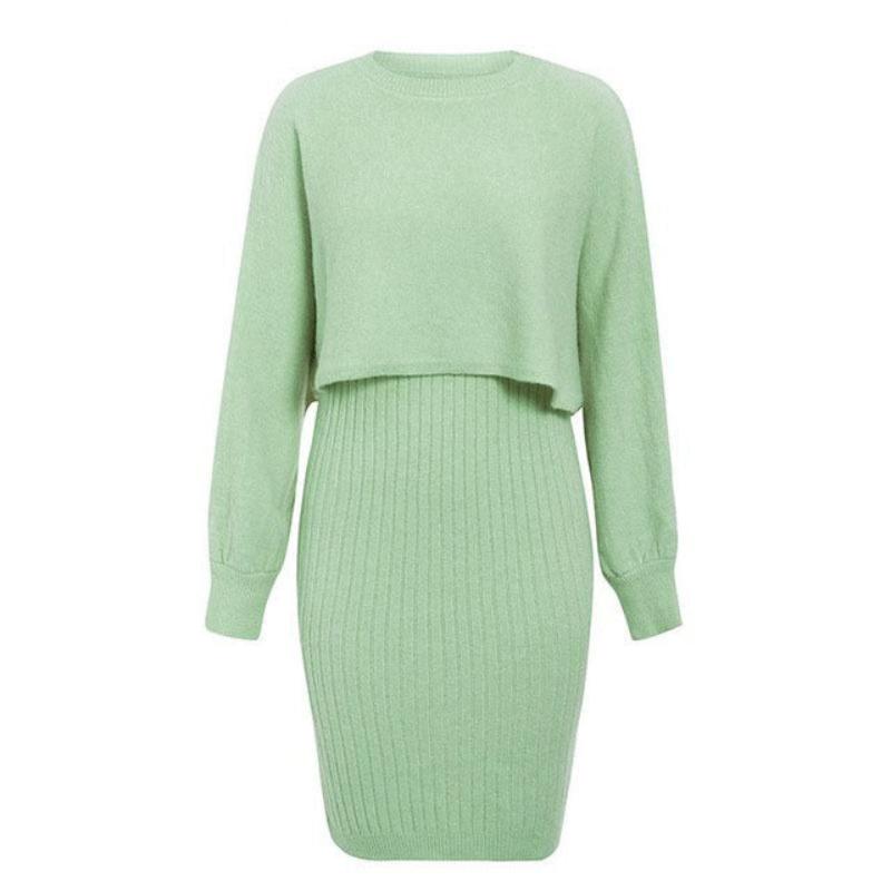 Knitted Dress Suit Fashion Solid Color Pullover Women's Clothing