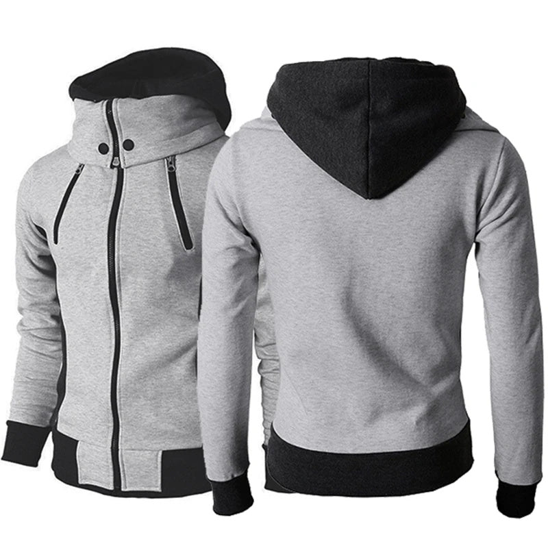 Men Hooded Fake Two Piece Sports Cardigan Slim