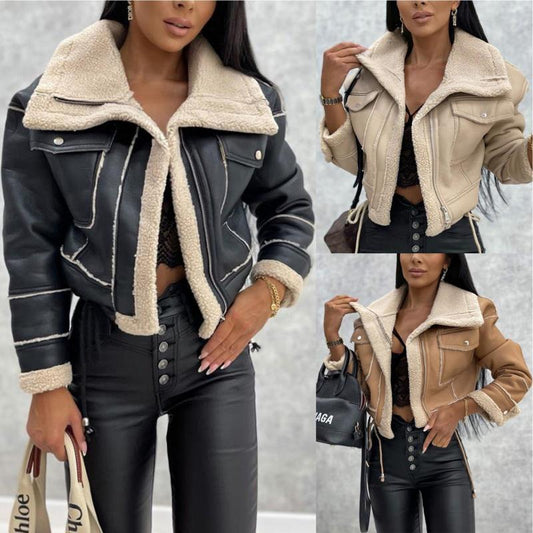 Women's Trendy Faux Leather Short Motorcycle Jacket