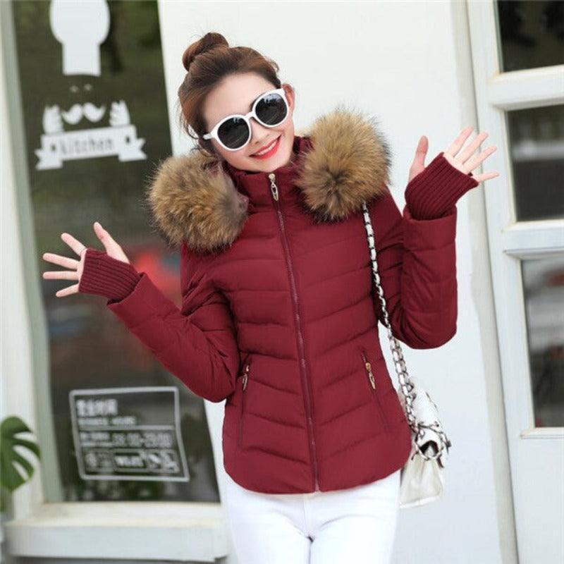 Eco-Fur Trim Hoodie Padded Winter Slim Jacket - Glooosy Store