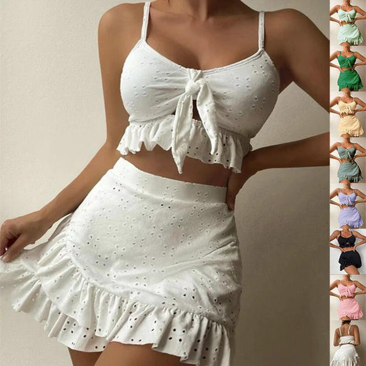 3pcs Beach Bikini With Skirt Fashion Ruffle Design - Glooosy Store