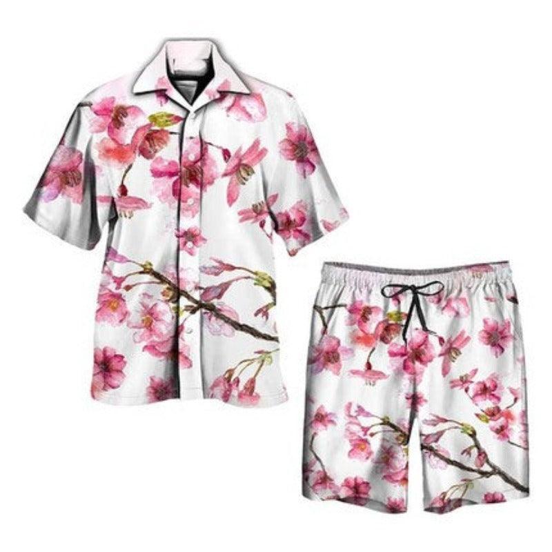 Men Printed Short-Sleeved Shirt Summer Beach Suit - Glooosy Store