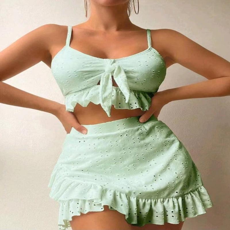 3pcs Beach Bikini With Skirt Fashion Ruffle Design - Glooosy Store