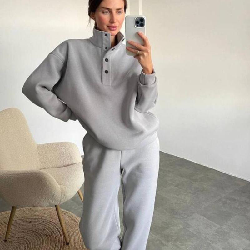 Casual Pullover Long Pants Warm Tracksuit Set