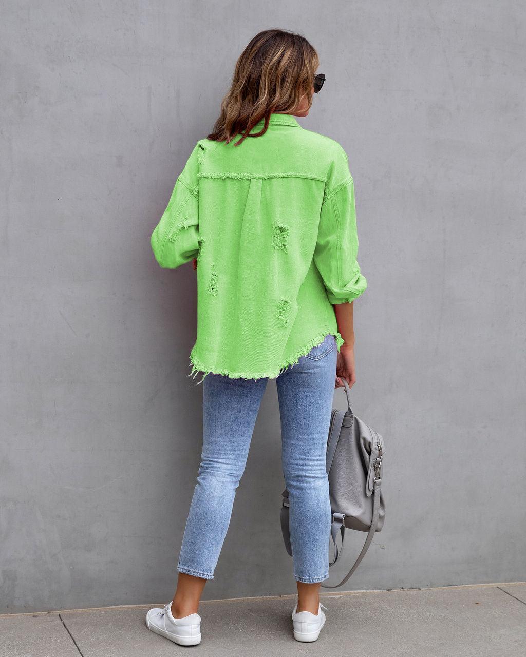 Fashion Denim Ripped Shirt Jacket Women - Glooosy Store